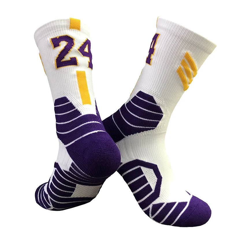 Professional Star Basketball Socks Elite Thick Sports Socks Adults Kids Wears the number of basketball legends