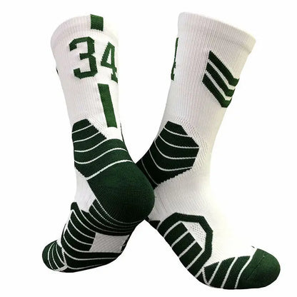 Professional Star Basketball Socks Elite Thick Sports Socks Adults Kids Wears the number of basketball legends