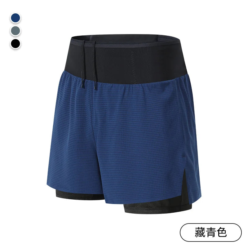 Freedom of movement, maximum speed, and practical pockets to carry everything   Short Gym Man 2 in 1 Marathon Fitness Running Pants Multi-pocket Double Deck Sports Shorts Men