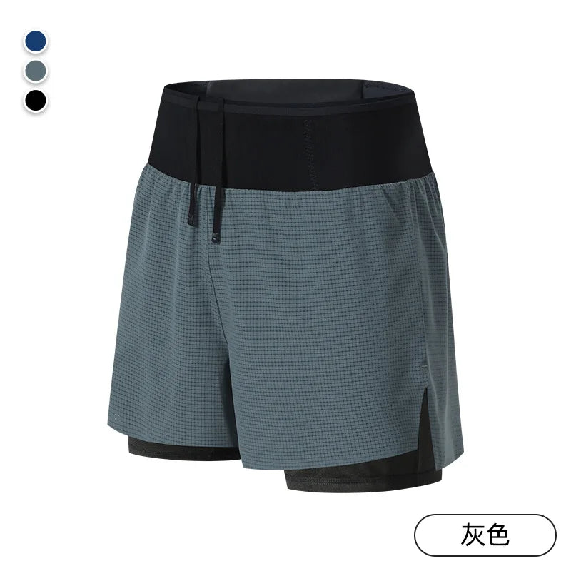 Freedom of movement, maximum speed, and practical pockets to carry everything   Short Gym Man 2 in 1 Marathon Fitness Running Pants Multi-pocket Double Deck Sports Shorts Men