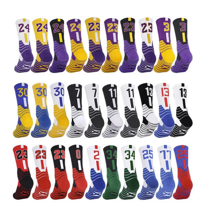Professional Star Basketball Socks Elite Thick Sports Socks Adults Kids Wears the number of basketball legends