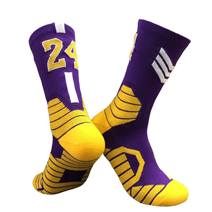 Professional Star Basketball Socks Elite Thick Sports Socks Adults Kids Wears the number of basketball legends