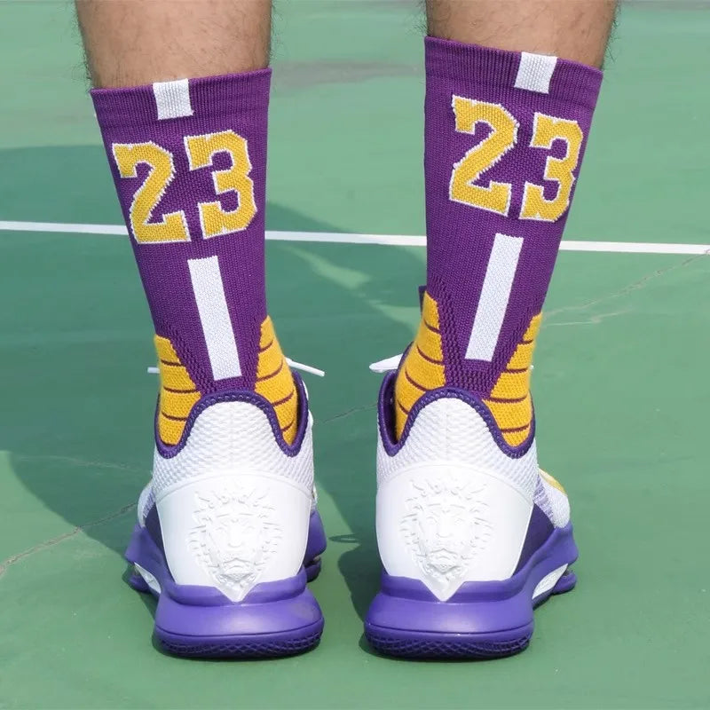 Professional Star Basketball Socks Elite Thick Sports Socks Adults Kids Wears the number of basketball legends