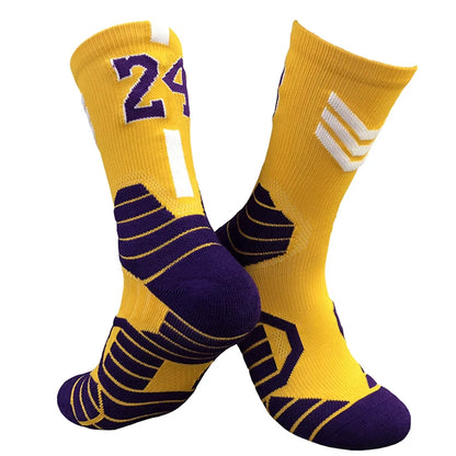 Professional Star Basketball Socks Elite Thick Sports Socks Adults Kids Wears the number of basketball legends