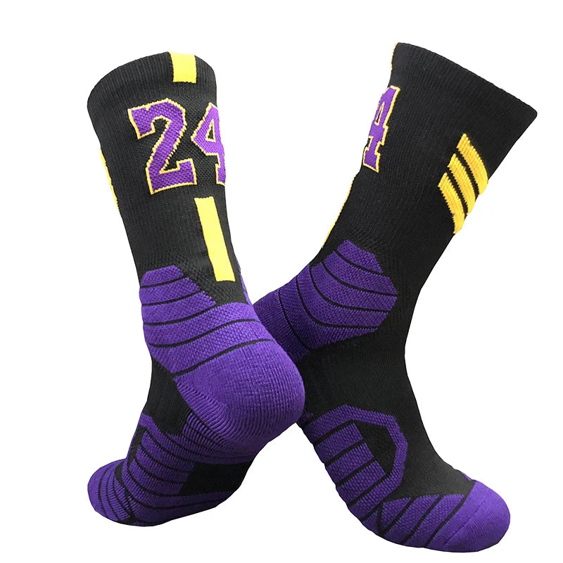 Professional Star Basketball Socks Elite Thick Sports Socks Adults Kids Wears the number of basketball legends