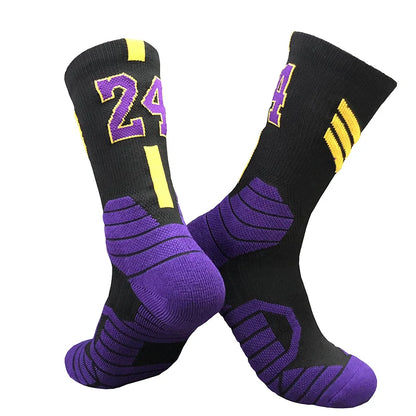 Professional Star Basketball Socks Elite Thick Sports Socks Adults Kids Wears the number of basketball legends