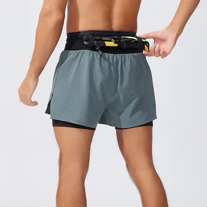 Freedom of movement, maximum speed, and practical pockets to carry everything   Short Gym Man 2 in 1 Marathon Fitness Running Pants Multi-pocket Double Deck Sports Shorts Men
